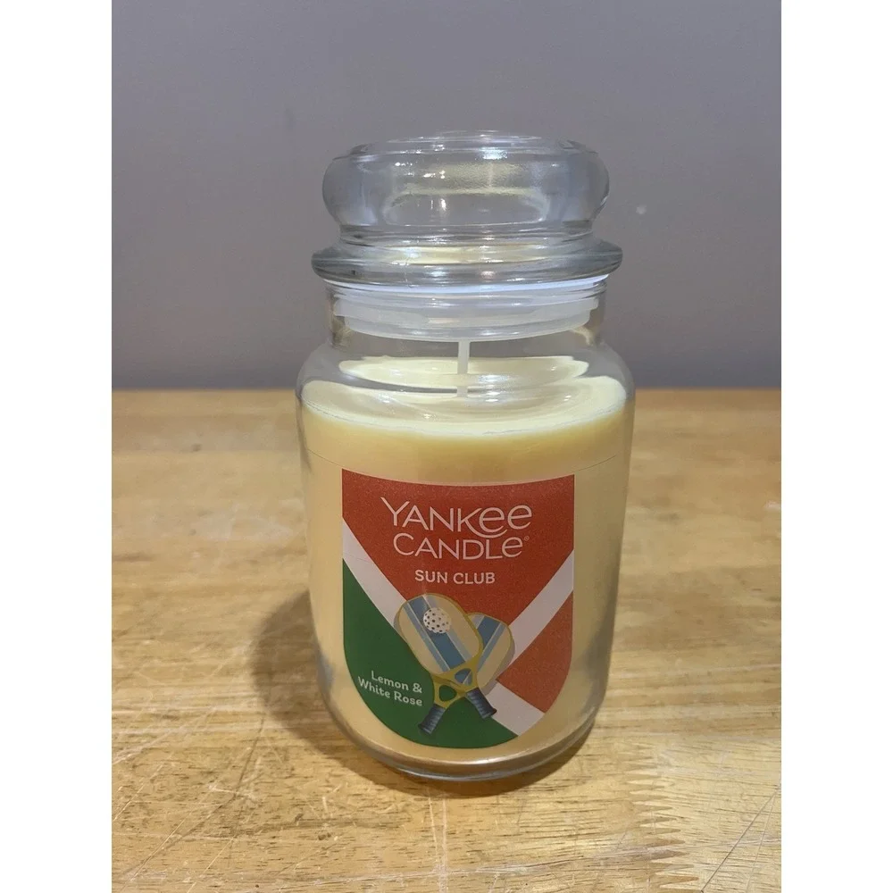 Yankee Candle Large Jar 22 Sun Club Lemon‎ & White Rose Pickleball Sports NOS